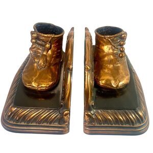 Vintage Baby Shoes Bookends Bronzed MCM Mid Century Modern Nursery Decor
